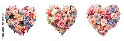 Heart shaped bouquet of roses on transparent background