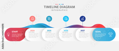 Infographic template for business. 6 Steps Modern Timeline diagram with roadmap and rounded rectangle topic charts, presentation vector infographic.