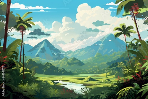 Flat illustration of Costa Rican landscape. Generative AI