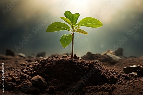 A flourishing sapling symbolizing growth and advancement in fertile soil. Generative AI