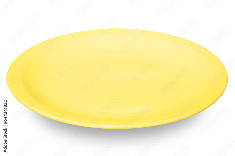 Yellow circle ceramics plate isolated on white background. Yellow circle ceramics plate isolated on white background.