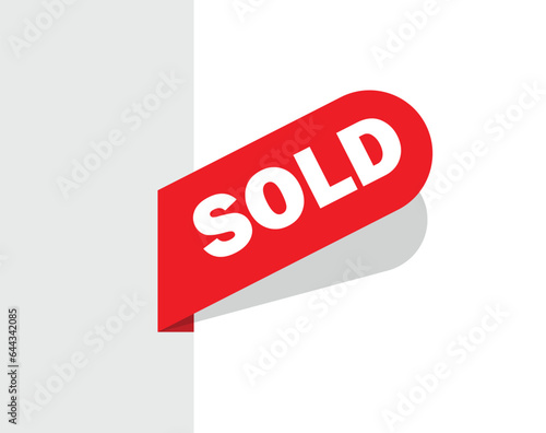 Red sold sign. Vector icon.	