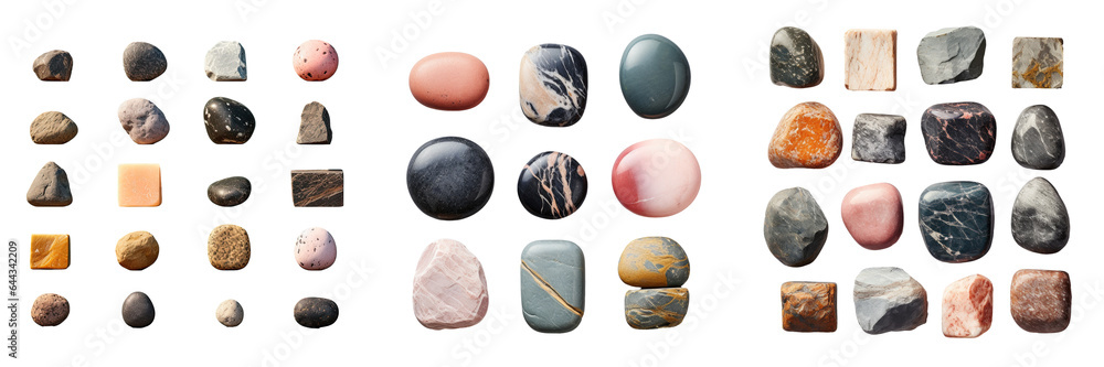Multiple granite stones on a transparent background top view Multiple granite stones on a transparent background top view