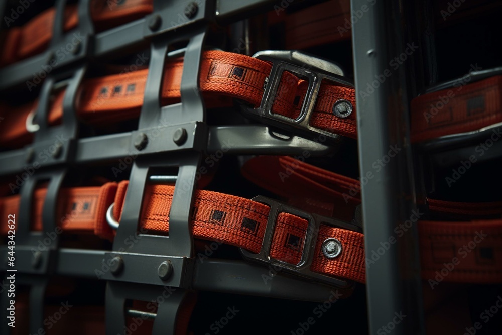 Close-up view of straps used to secure semi-trailer loads. Generative AI