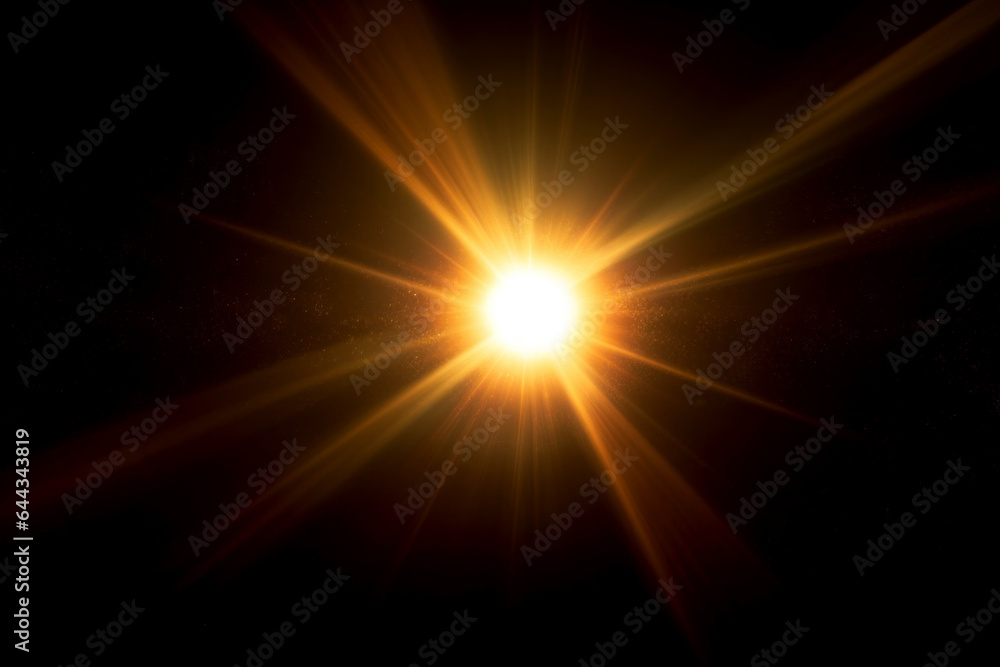 Golden sunlight,Abstract sun burst with digital lens flare on black background