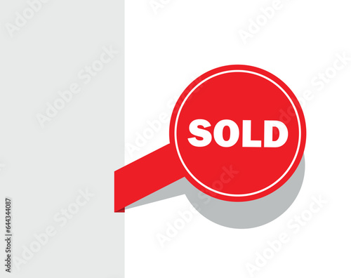 Red sold sign. Vector icon.	