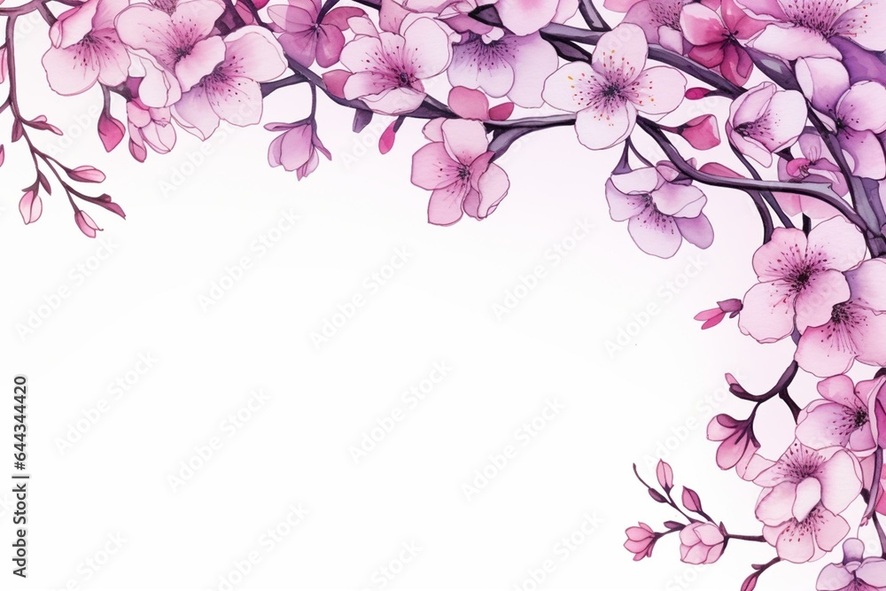 Invitation card with purple cherry blossom flowers for memorials and funerals. Generative AI