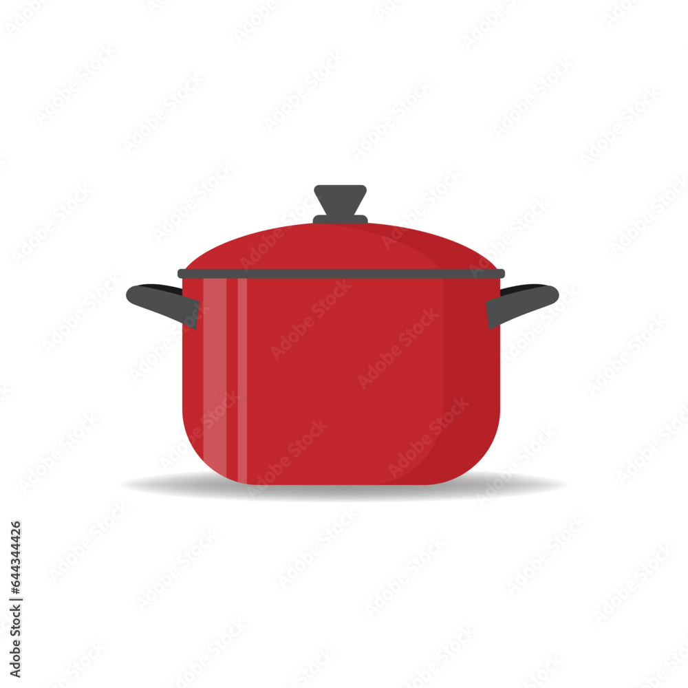 Cartoon red saucepan on a white background. Kitchen utensils. Color image red pots. Stock vector Cartoon red saucepan on a white background. Kitchen utensils. Color image red pots. Stock vector