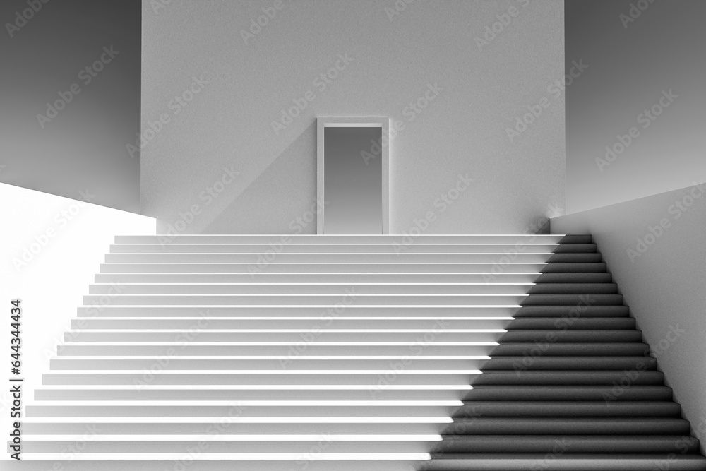 Obraz premium Abstract architectural structure with elements of stairs and walls.