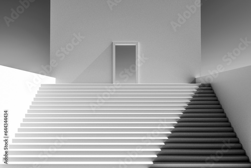 Abstract architectural structure with elements of stairs and walls.