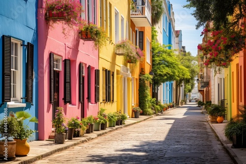 vivid multicolor street, Charleston, South Carolina. Generative AI © Mason