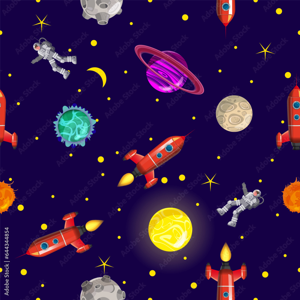 Seamless pattern space planets, rockets and stars Seamless pattern space planets, rockets and stars