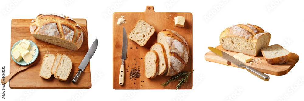 Fresh bread butter and knife on a transparent background Fresh bread butter and knife on a transparent background