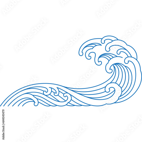 oriental sea wave line art retro style 