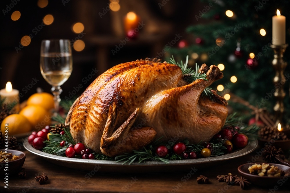 custom made wallpaper toronto digitalChristmas roasted turkey with cranberries and oranges on rustic wooden table