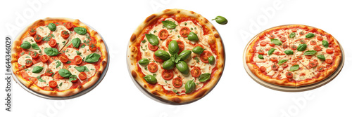 Isolated pizza Margherita on a transparent background isometric view