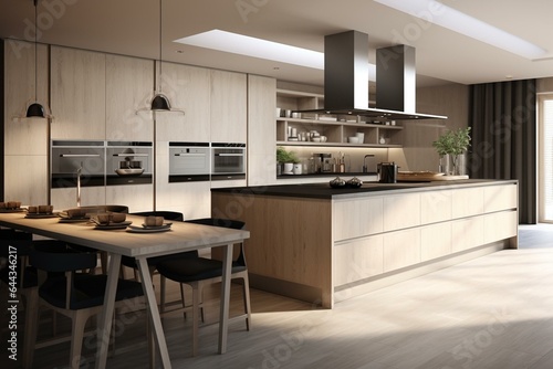 Contemporary Nordic-style kitchen. Clean lines, simplicity, and functionality showcased in a stunning 3D rendering. Generative AI