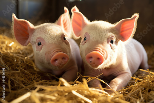 Bucolic Beauty Pigs in a Rustic Barn, Embracing the Charm of Farm Life. created with Generative AI © photobuay