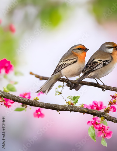 Photo couple of romantic finch birds on a branch love concept