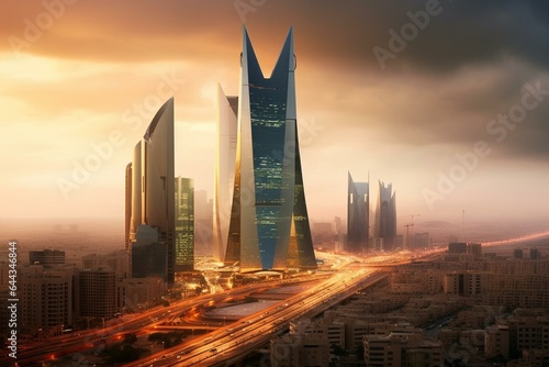 Stunning view of King Abdullah Financial District in Riyadh, Saudi Arabia. Generative AI photo