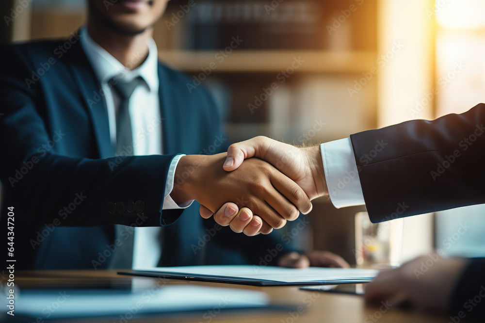 Businesspeople Celebrating a Lucrative Deal with a Handshake of Achievement. created with Generative AI Businesspeople Celebrating a Lucrative Deal with a Handshake of Achievement. created with Generative AI