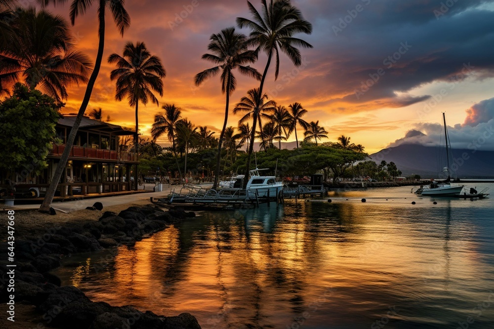 An image capturing the beautiful Lahaina Harbor in Maui, Hawaii. Generative AI