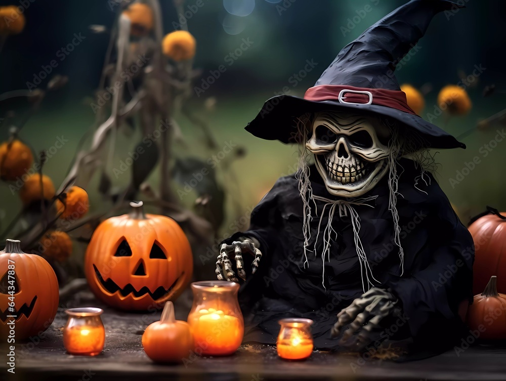 Halloween decorations background. Pumpkins on a dark background. Holiday Halloween. Ai Generative Halloween decorations background. Pumpkins on a dark background. Holiday Halloween. Ai Generative