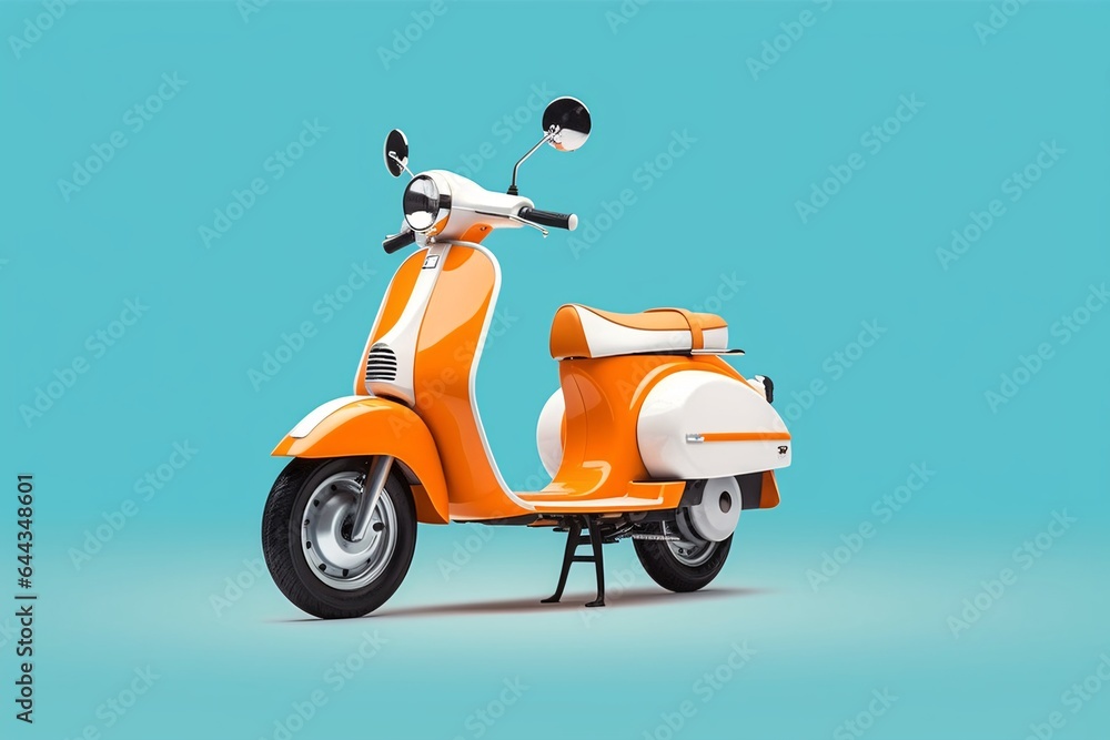 Modern classic scooter on a blue background with shadow 3d render Modern classic scooter on a blue background with shadow 3d render