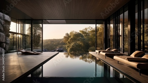 Modern Elegance  A Tranquil Oasis Inside a Contemporary Home. Swimming Pool Inside Home. Generative AI 8