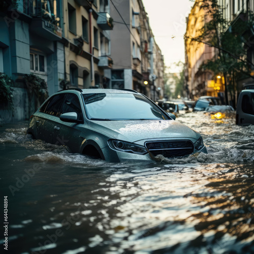 A car on a city street with a flood © cherezoff