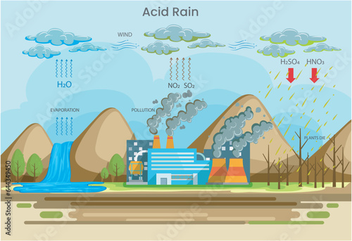 Acid rain results from pollutants like sulfur dioxide and nitrogen oxides, harming the environment by damaging ecosystems and infrastructure.