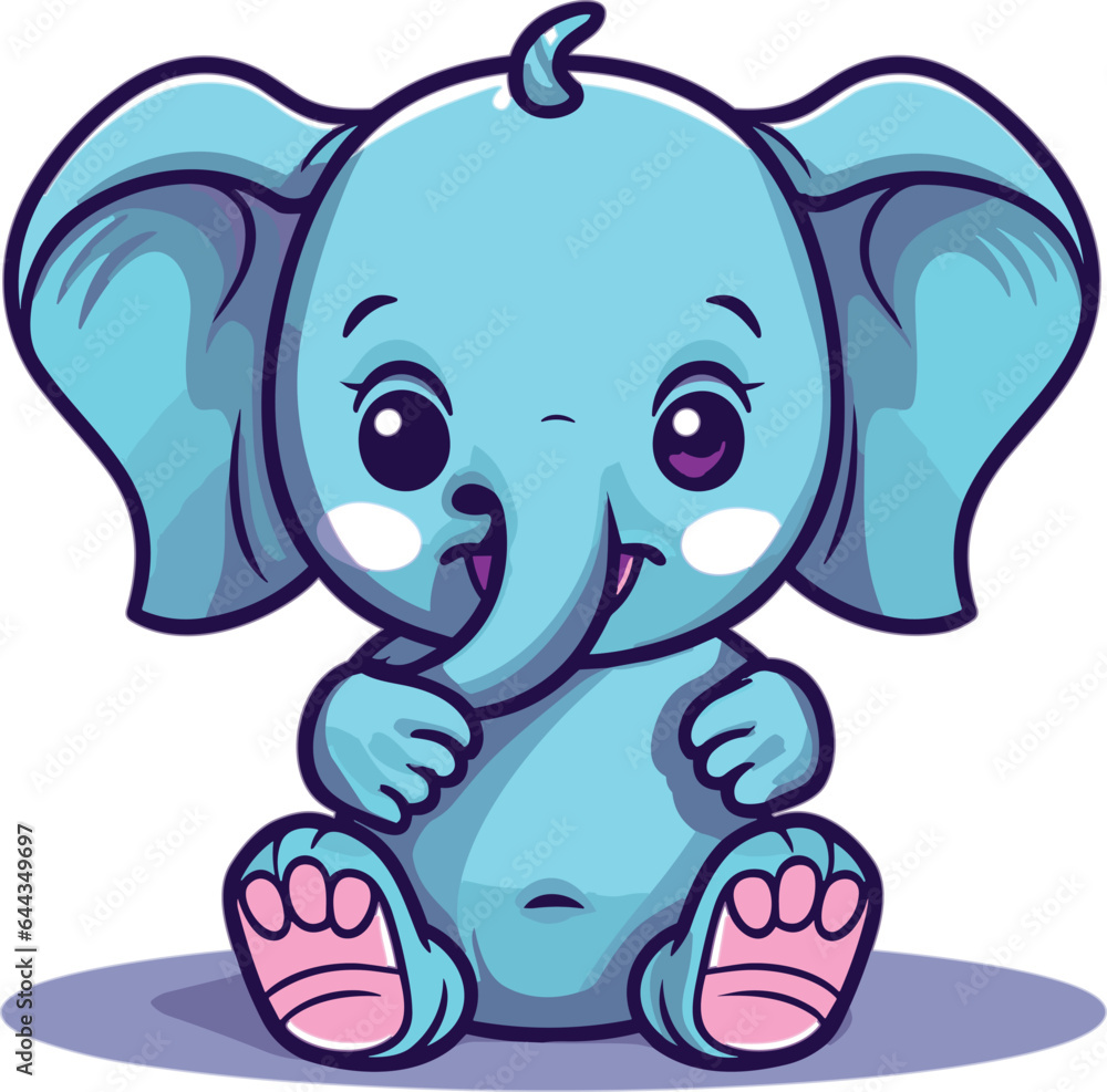 Obraz premium Cute elephant sitting and waving hand cartoon vector 