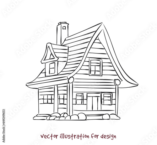 vector sketch of wooden house