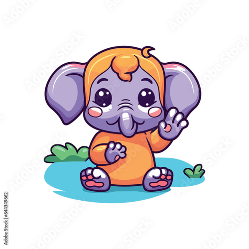 Cute elephant sitting and waving hand cartoon vector 