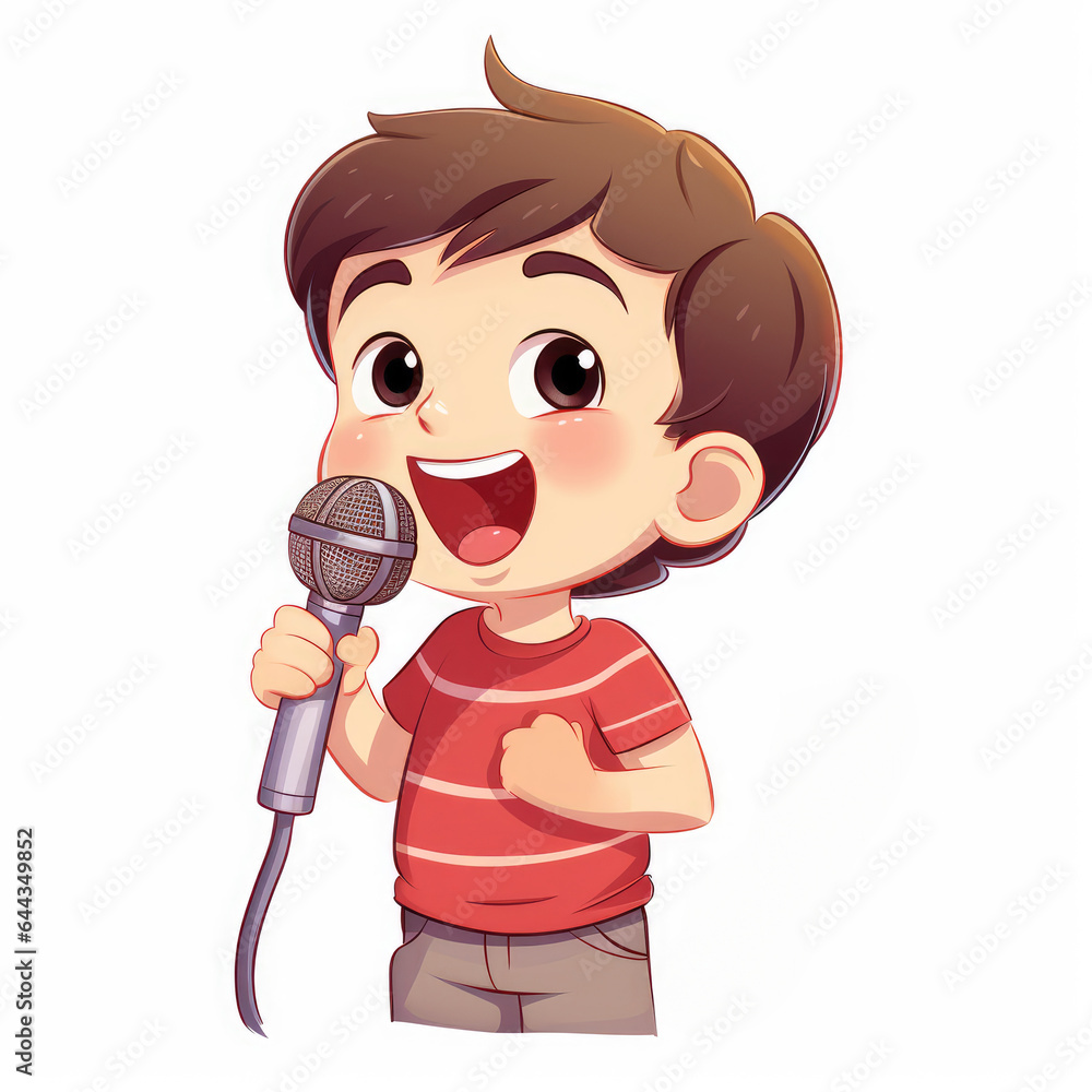 Illustration of Cartoon boy singing with microphone isolated on white background. AI generated Image Illustration of Cartoon boy singing with microphone isolated on white background. AI generated Image