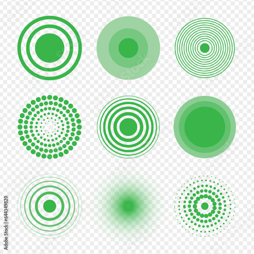 Green sound wave set. Circle target signal collection