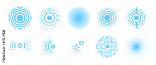 Blue sound wave collection. Sonar or radar signal set.