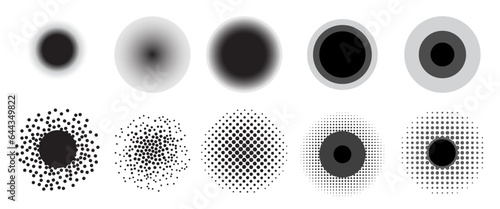 Trendy black pain point collection. Set of circles and halftone symbols of painful target