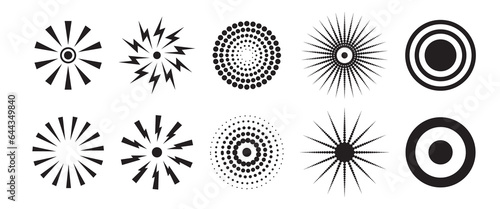 Black pain location circle set. Painful target point