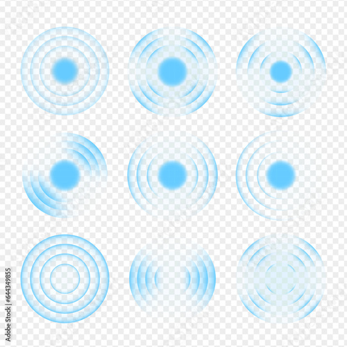 Transparent sound waves set. Sonic resonance, radio frequency, energy radiation, vibration, radar or sonar wave