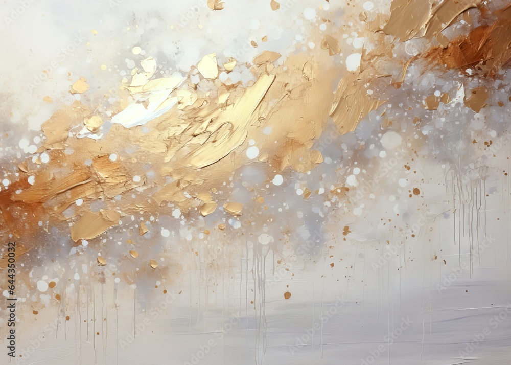 Abstract Gold White Splash Brush strokes of oil paint colorful texture background. - obrazy, fototapety, plakaty 