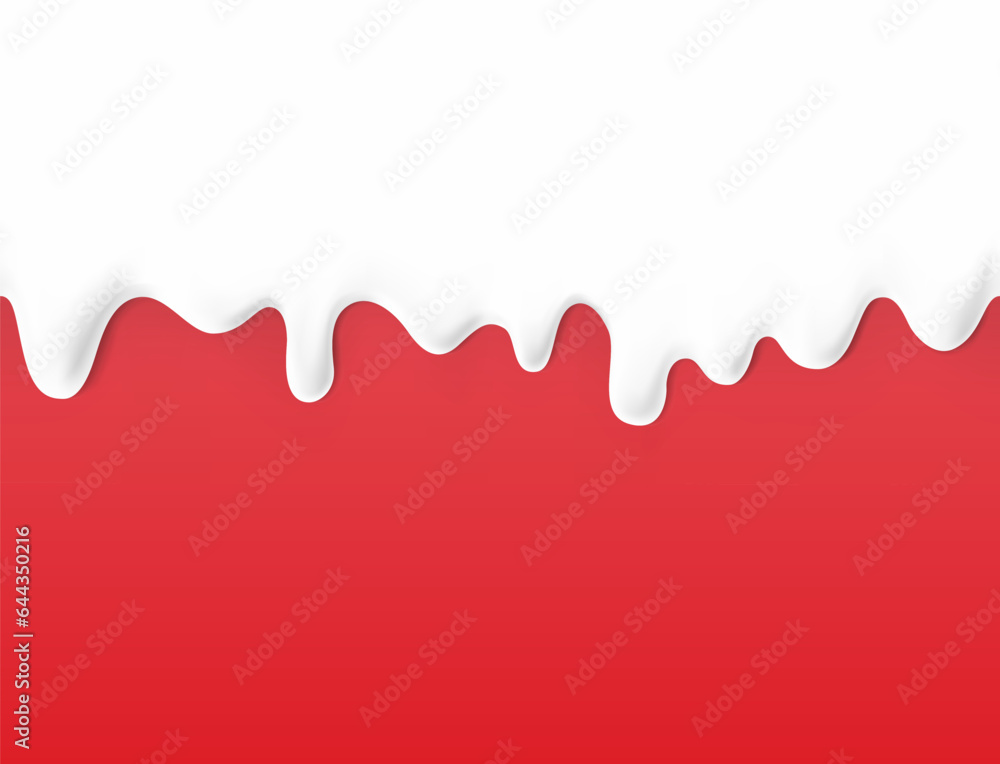 Hyper realistic white drops drip down the red background. Vector illustration isolated. Great for your design. Scales easily without losing detail. EPS10.