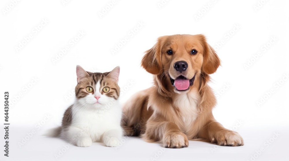 Cat and dog together isolated on white background. AI generated Image