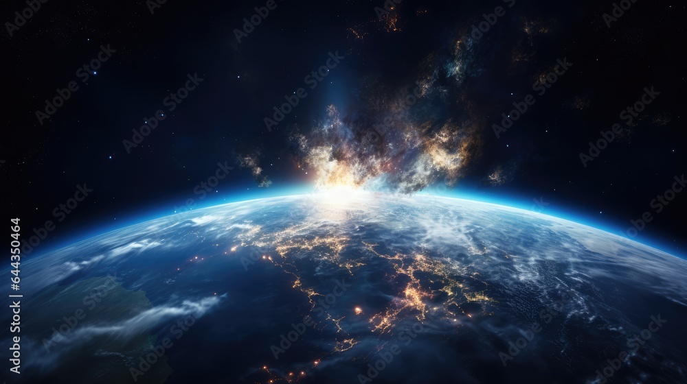 Earth from space showing the atmosphere . AI generated Image - obrazy, fototapety, plakaty 