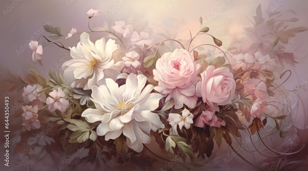 Digital painting of a bouquet of flowers in pastel tones. Digital painting of a bouquet of flowers in pastel tones.