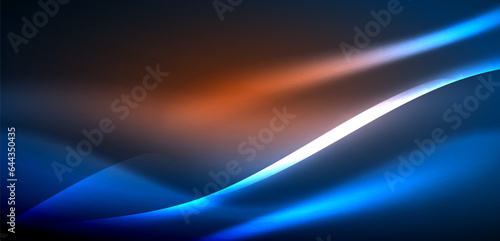 Dynamic waves in ethereal glow of neon lights. Concept merges fluidity of motion with vibrant allure of neon, crafting entrancing backdrop that embodies both vitality and futuristic sophistication