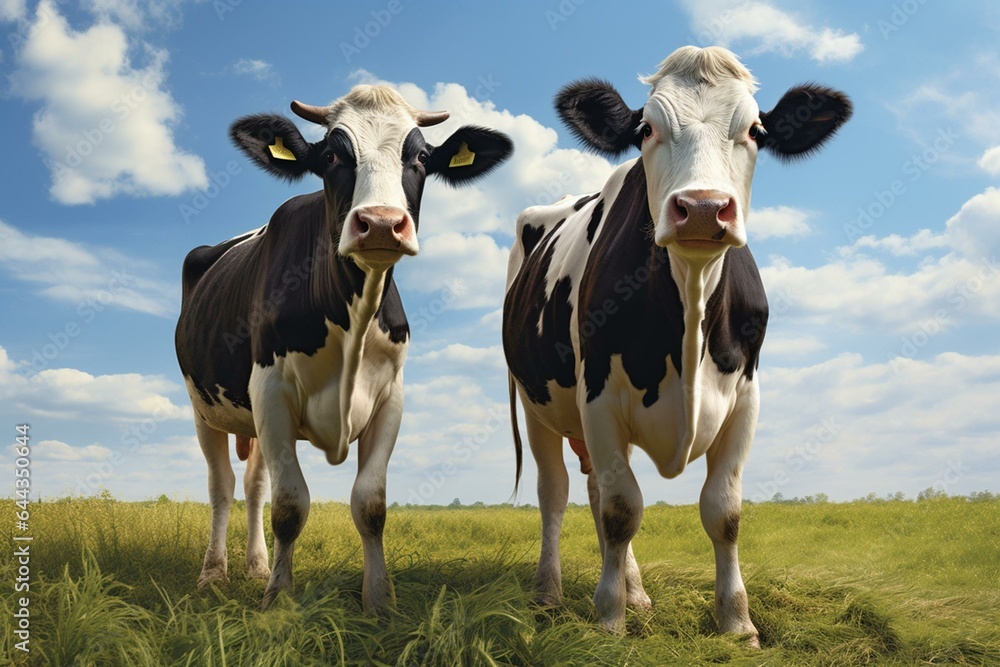 Two cows standing together. Generative AI