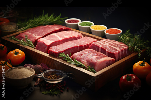Prime Meat Cuts Selection A Gourmet Display at the Butcher Shop or Supermarket Section. created with Generative AI