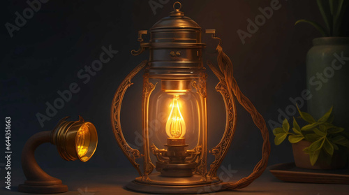 old oil lamp on the table