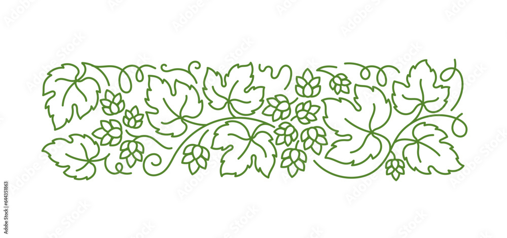 Hop, humulus floral ornament. Editable outline stroke. Vector line.